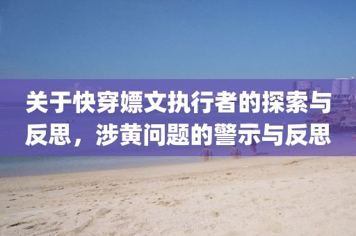 關(guān)于快穿嫖文執(zhí)行者的探索與反思，涉黃問題的警示與反思